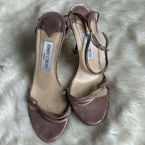 Jimmy Choo Rose Gold Woven Thin Strap Sandals w/ Ankle Strap - 37.5